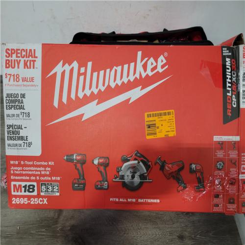 CALIFORNIA NEW MILWAUKEE M18 5-TOOL COMBO KIT (2 BATTERIES  1 CHARGER  AND BAG INCLUDED)