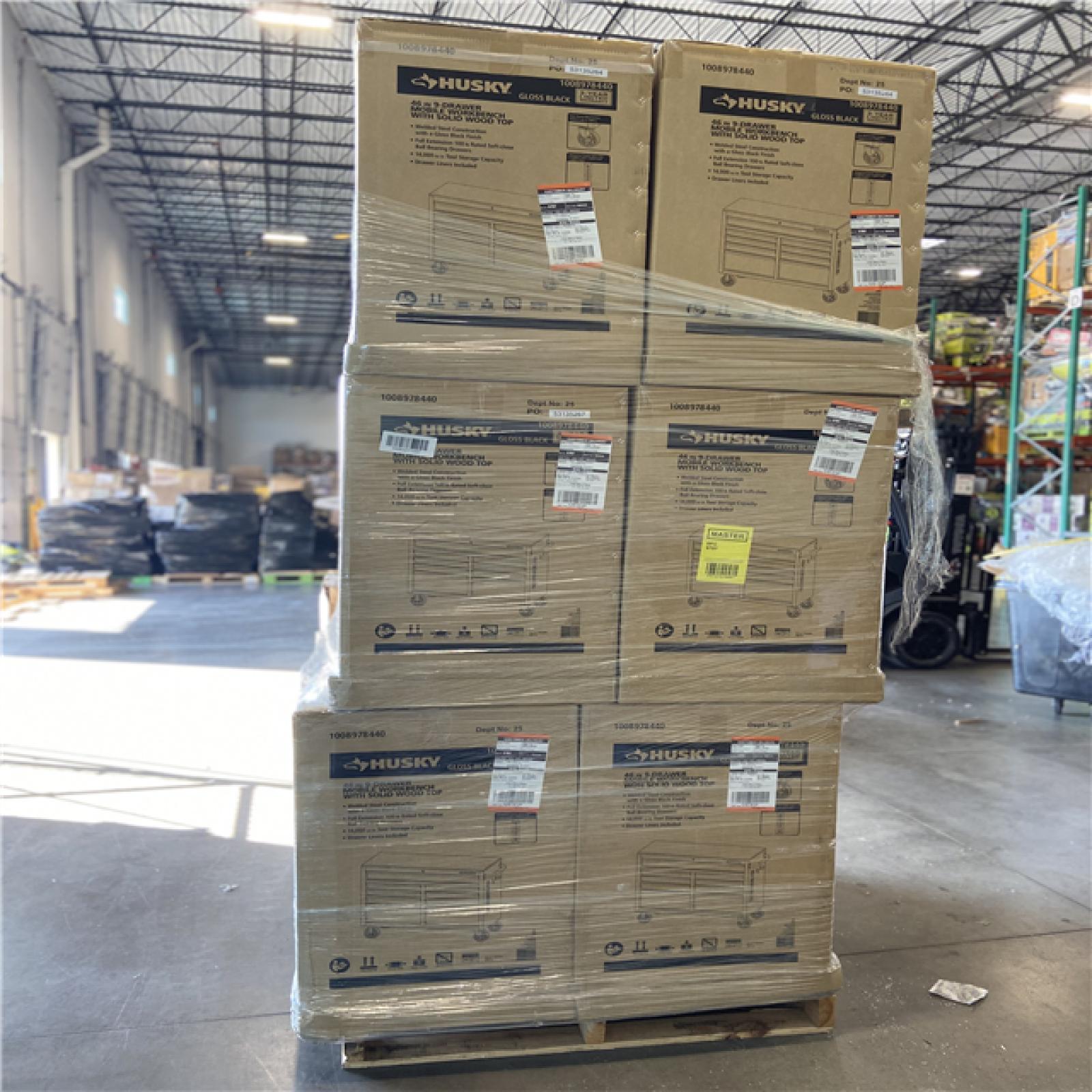 DALLAS LOCATION - Husky Tool Storage 46 in. W x 18 in. D 9-Drawer Mobile Workbench Cabinet in Gloss Black (6 UNITS)