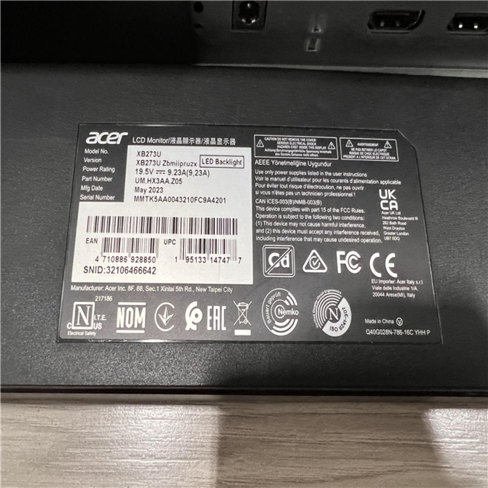 AS-IS Acer Predator XB273U Gaming LCD Monitor  LED Backlight - Black