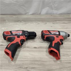 AS-IS Milwaukee 2494-22 M12 Cordless Combination 3/8  Drill / Driver and 1/4  Hex Impact Driver Dual Power Tool Kit