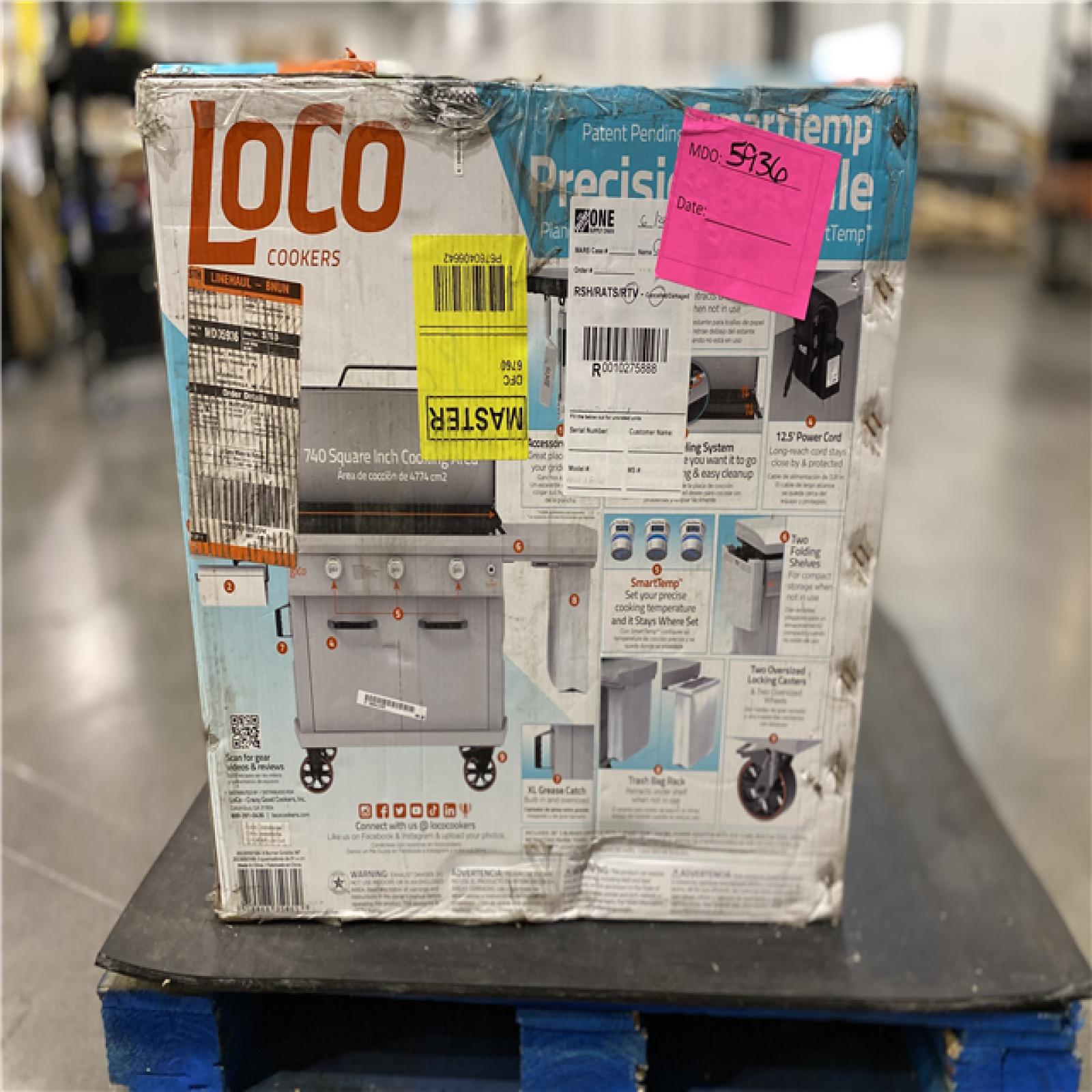 DALLAS LOCATION - LOCO Series II 36 in. 3-Burner Digital Propane SmartTemp Flat Top Grill / Griddle in Chalk Finish with Enclosed Cart and Hood