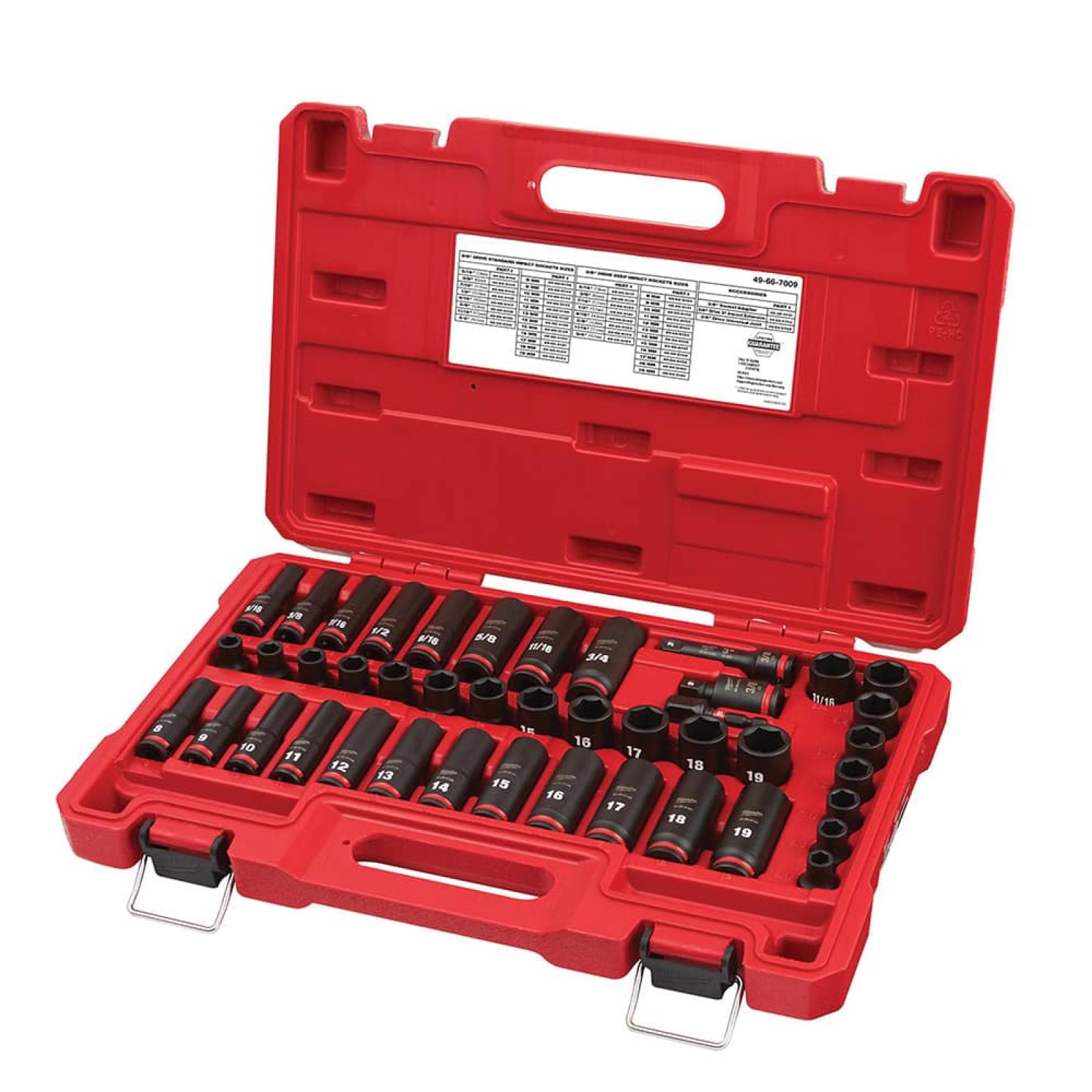 NEW- Milwaukee Tool 43 Pc 3/8 Drive Deep Socket Set - 5/16 to 3/4  8 to 19mm  6 Points