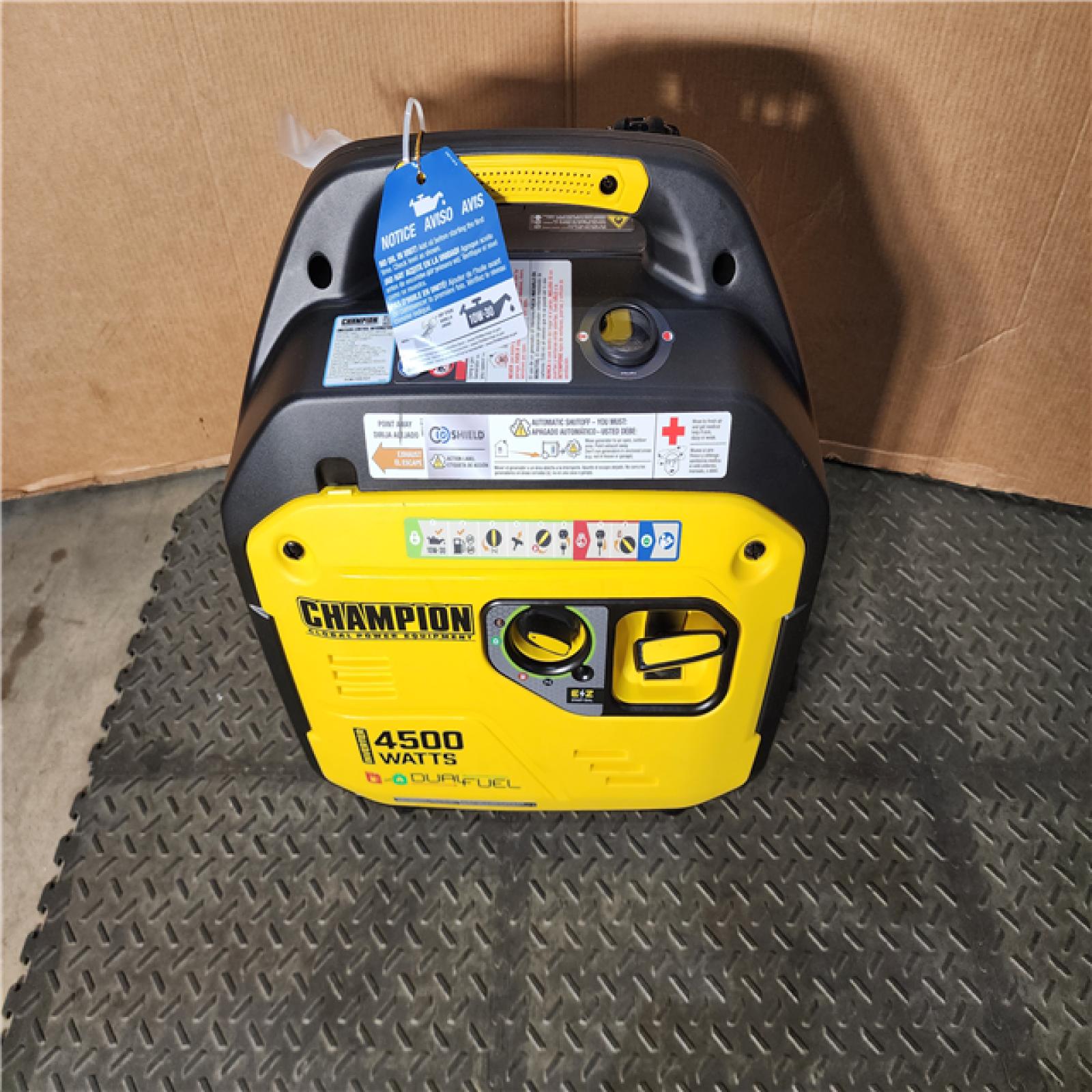 HOUSTON LOCATION - AS-IS (APPEARS LIKE NEW) CHAMPION 4500/3500-Watt Electric Start Gasoline/Propane Powered Dual Fuel Inverter Generator with Quiet Technology and CO Shield