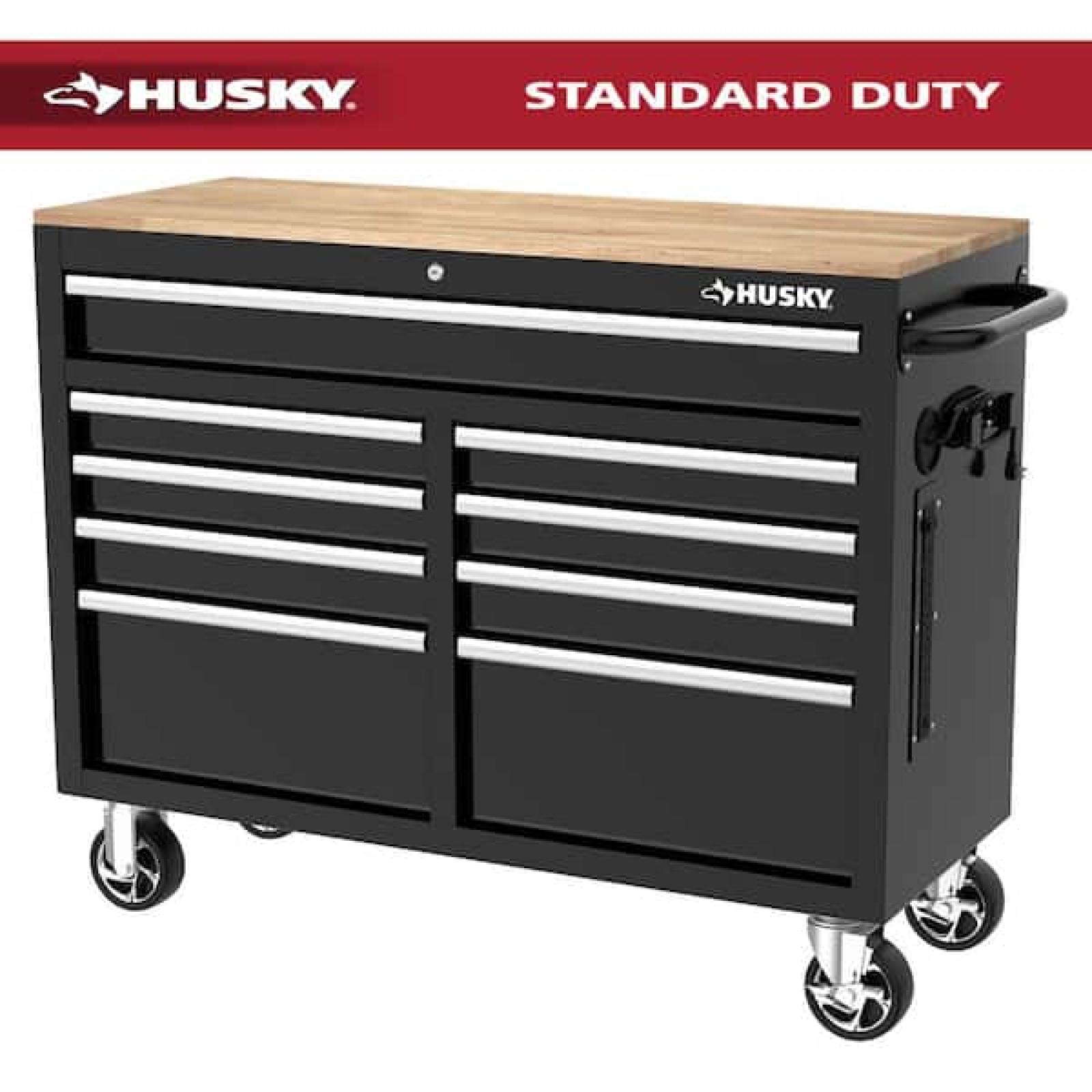 Phoenix NEW Husky Tool Storage 46 in. W x 18 in. D 9-Drawer Mobile Workbench Cabinet in Gloss Black