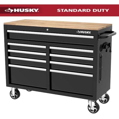 Phoenix NEW Husky Tool Storage 46 in. W x 18 in. D 9-Drawer Mobile Workbench Cabinet in Gloss Black