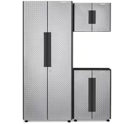 DALLAS LOCATION- Gladiator Flex 54 in. W x 75 in. H x 19 in. D Pre-Assembled 24 Gauge Welded Steel 3-Piece Garage Storage System in Silver Tread PALLET-(2 SETS)