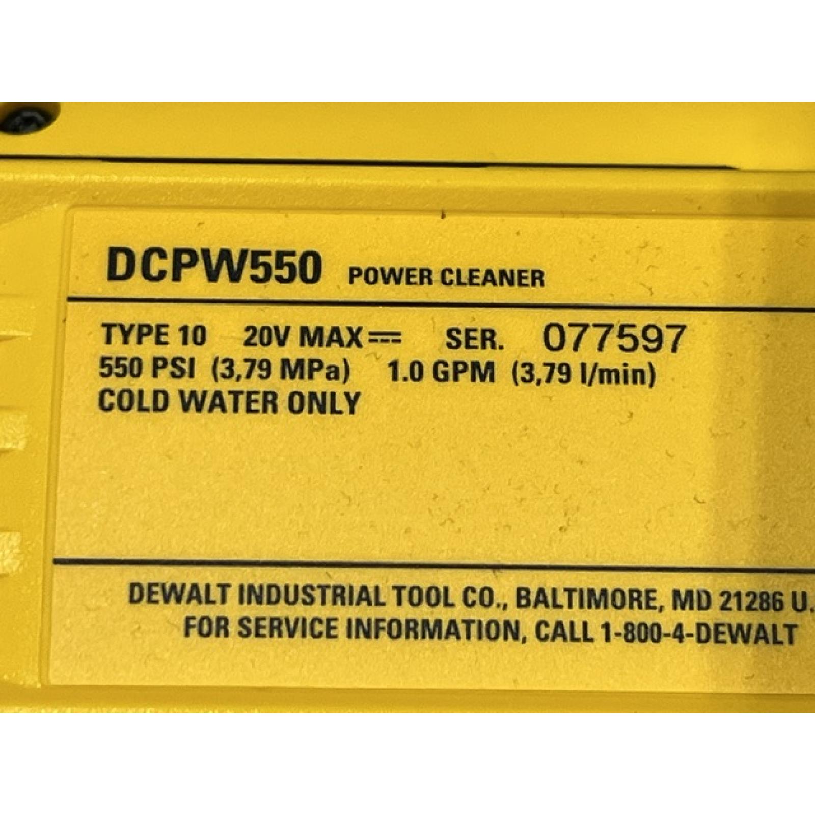 AS-IS DEWALT 20V MAX 550 PSI 1.0 GPM Cold Water Cordless Power Cleaner with 4-Nozzles (Tool Only)