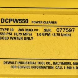 AS-IS DEWALT 20V MAX 550 PSI 1.0 GPM Cold Water Cordless Power Cleaner with 4-Nozzles (Tool Only)