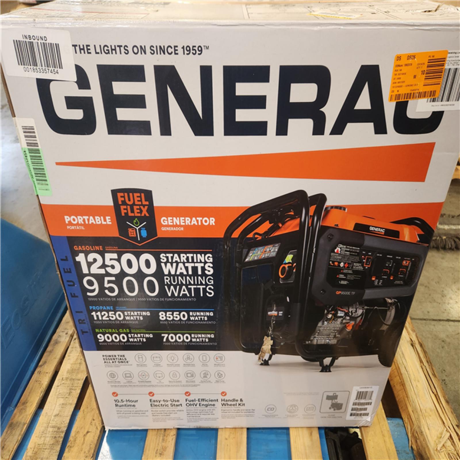 Phoenix NEW Generac 12500/9500-Watt Tri-Fuel Portable Generator  Easy-To-Use Electric Start  Wheel and Handle Kit Included