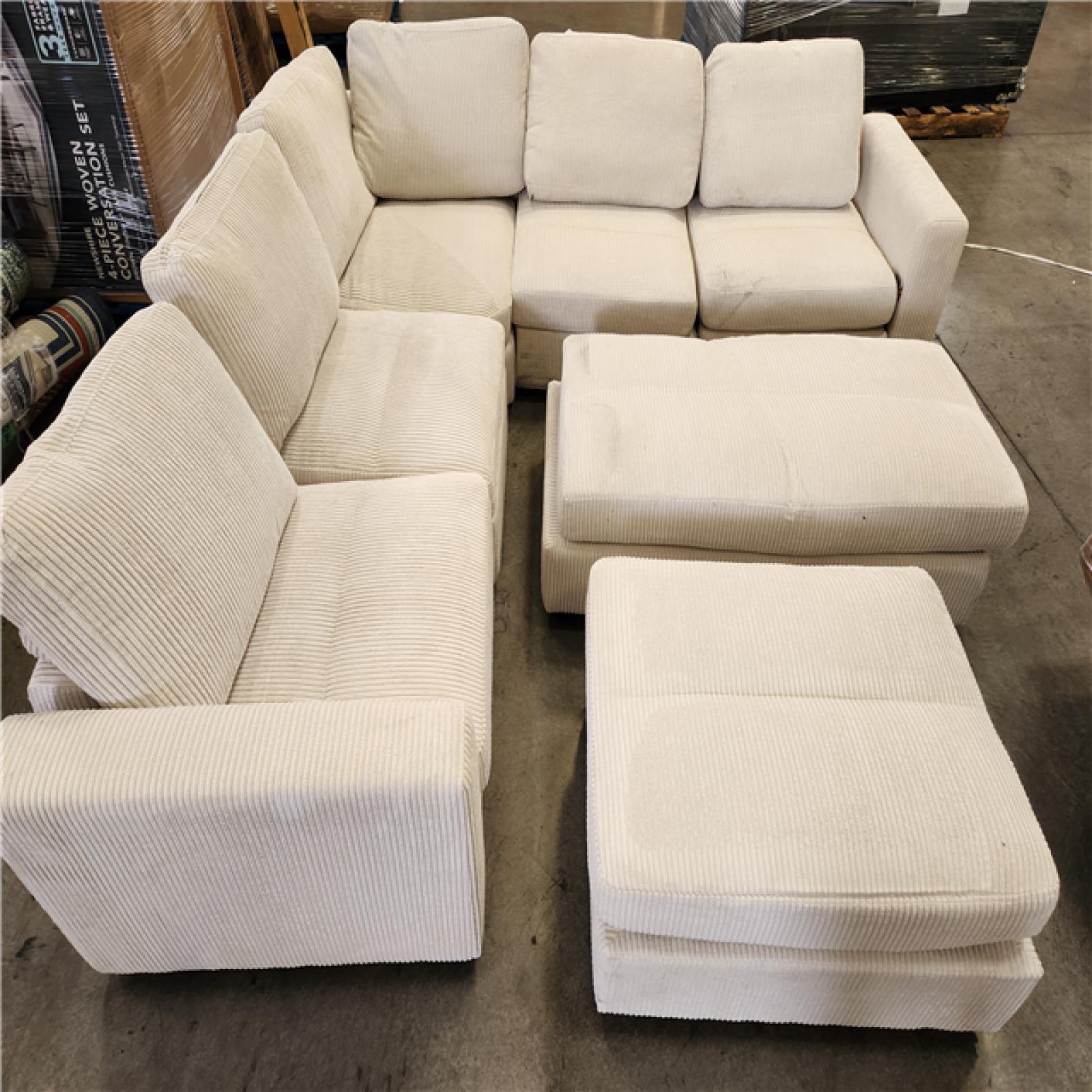 Phoenix AS-IS JEAREY 5-Piece Modern Straight Arm Corduroy Fabric L-Shaped Sectional Sofa with Ottoman in White