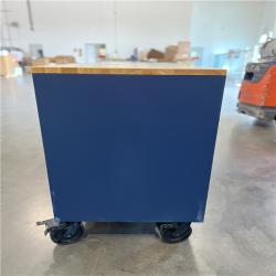 DALLAS LOCATION- Husky 72 in. W x 24 in. D Heavy Duty 18-Drawer Adjustable Height Mobile Workbench with Solid Wood Top in Matte Blue