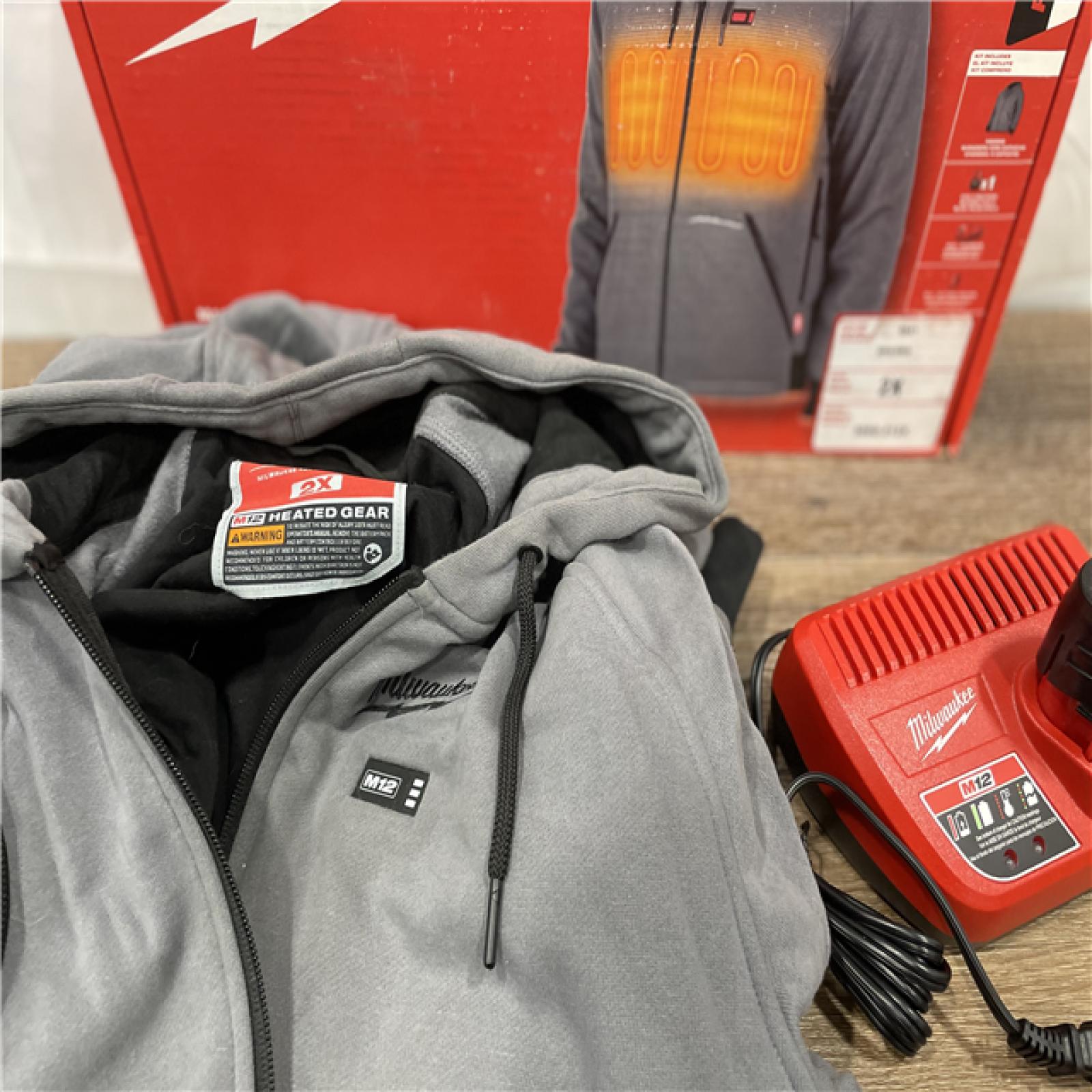 AS-IS Milwaukee Tool Men's 2X-Large M12 12-Volt Lithium-Ion Cordless Gray Heated Jacket Hoodie