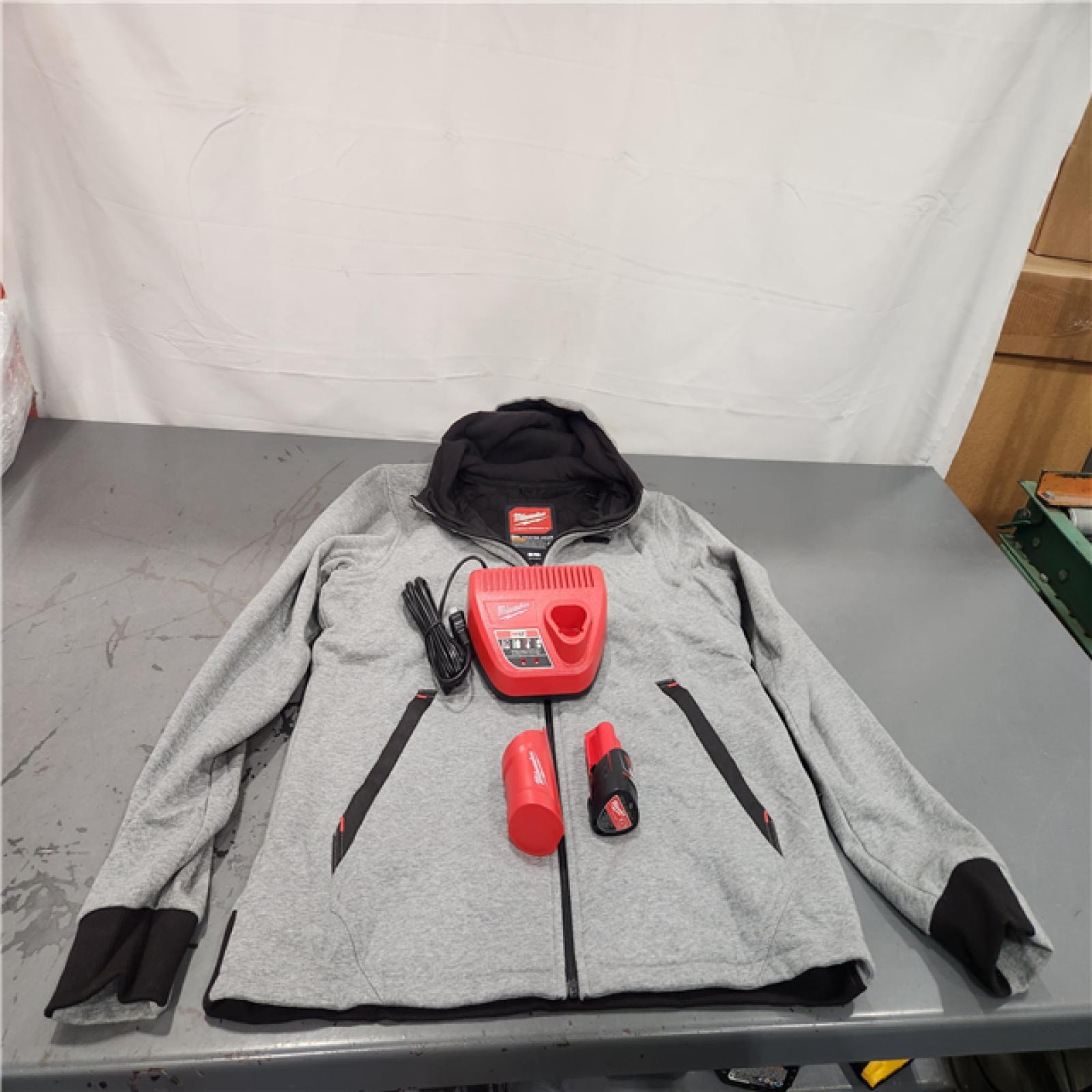 AS-IS- Women's Large M12 12-Volt Lithium-Ion Cordless Gray Heated Jacket Hoodie Kit