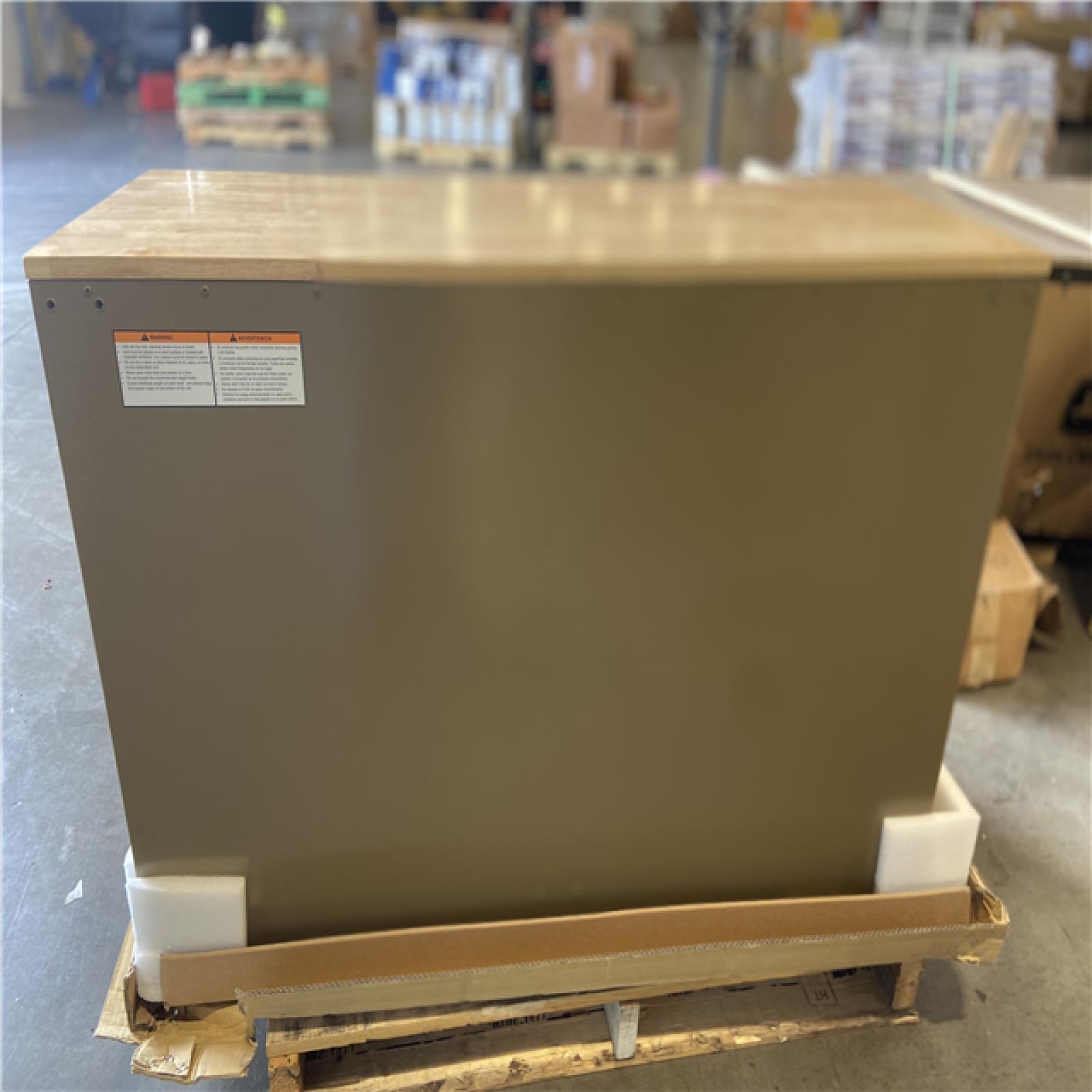 DALLAS LOCATION - Husky Standard Duty 46 in. W x 18 in. D 9-Drawer Gloss Tan Mobile Workbench Cabinet with Solid Wood Top