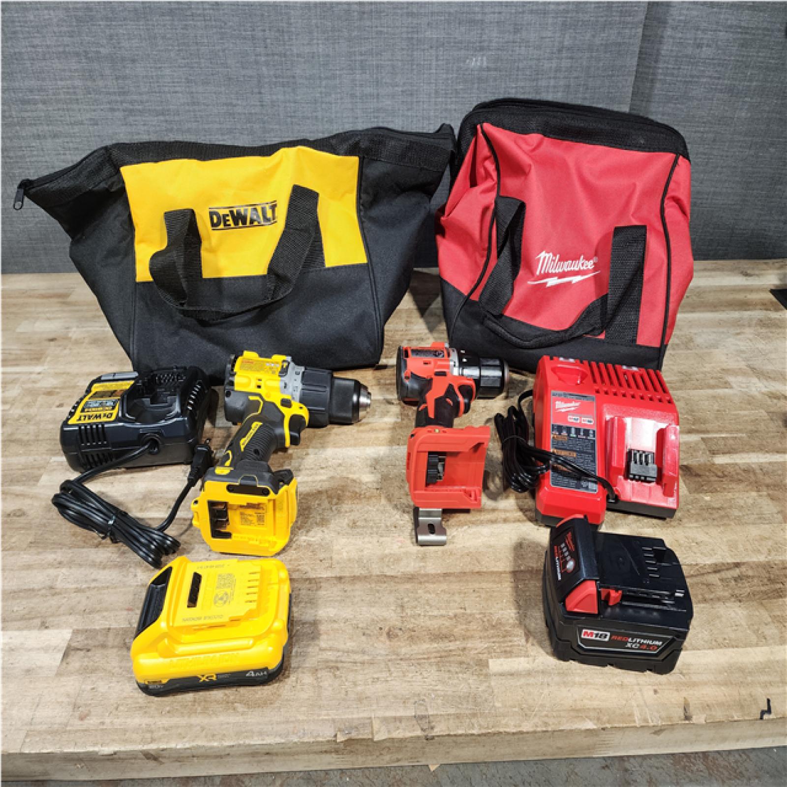 Houston Location AS-IS Milwaukee Drill and Battery with Charger / DeWalt Drill and Battery with Charger