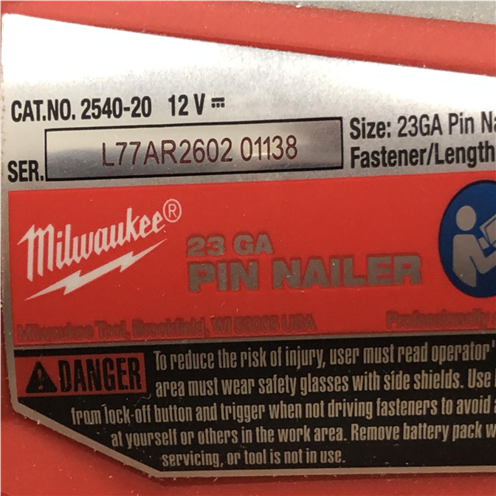AS-IS Milwaukee 12-Volt 23-Gauge Lithium-Ion Cordless Pin Nailer (Tool-Only)
