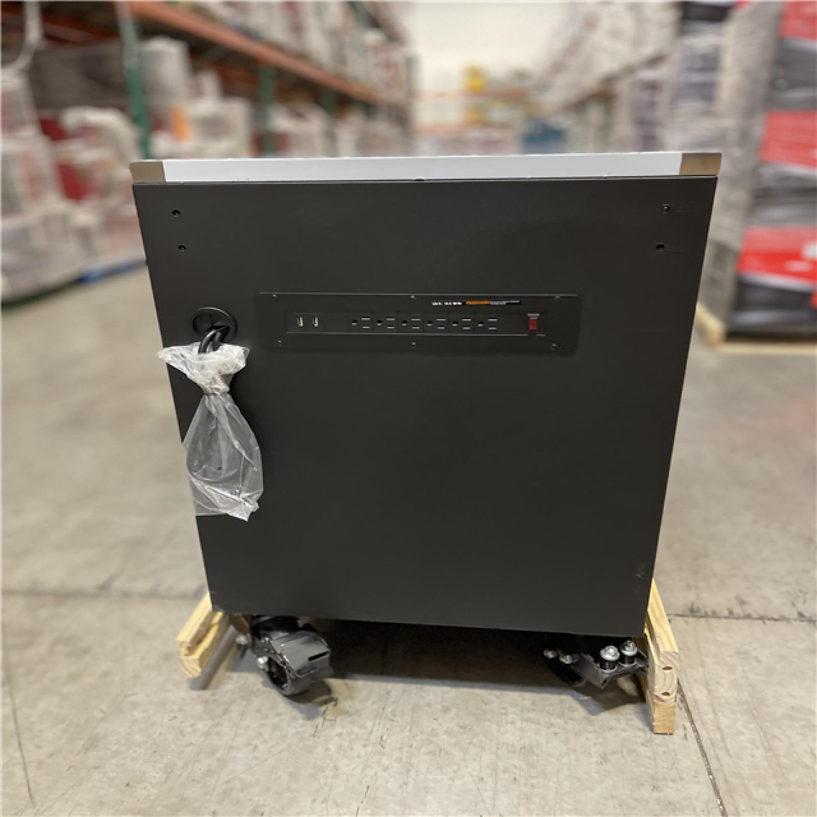 DALLAS LOCATION- Husky Tool Storage Heavy Duty 96 in. W x 24 in. D Matte Black Mobile Workbench Cabinet with Stainless Steel Top