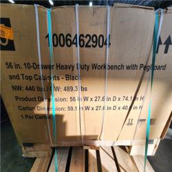 Phoenix NEW Husky 56 in. W x 27.6 in. D 10-Drawer Matte Black Heavy-Duty Mobile Workbench with Pegboard and Top Cabinets