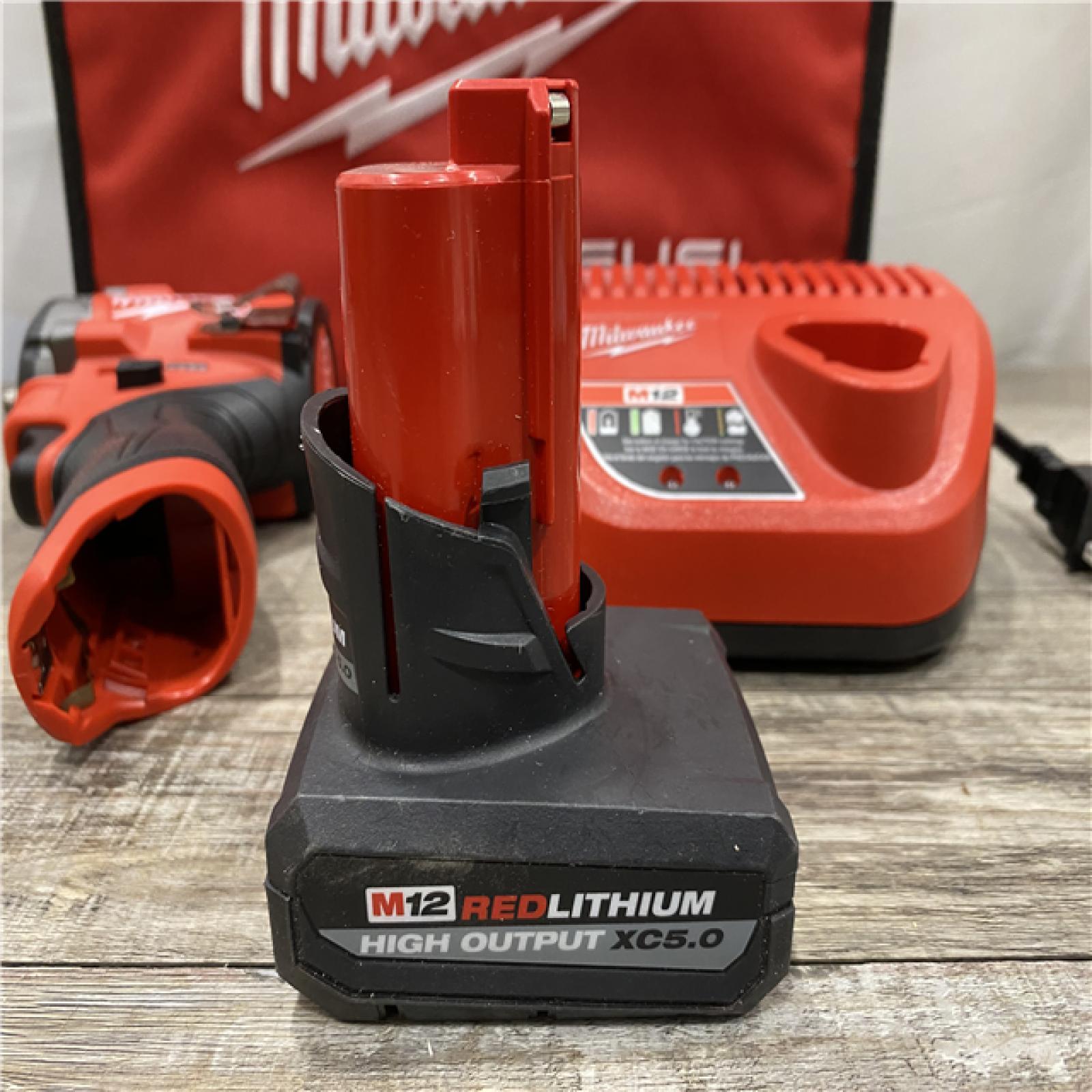 AS-IS Milwaukee FUEL 12V Li-Ion Brushless Cordless Stubby 3/8 in. Impact Wrench Kit