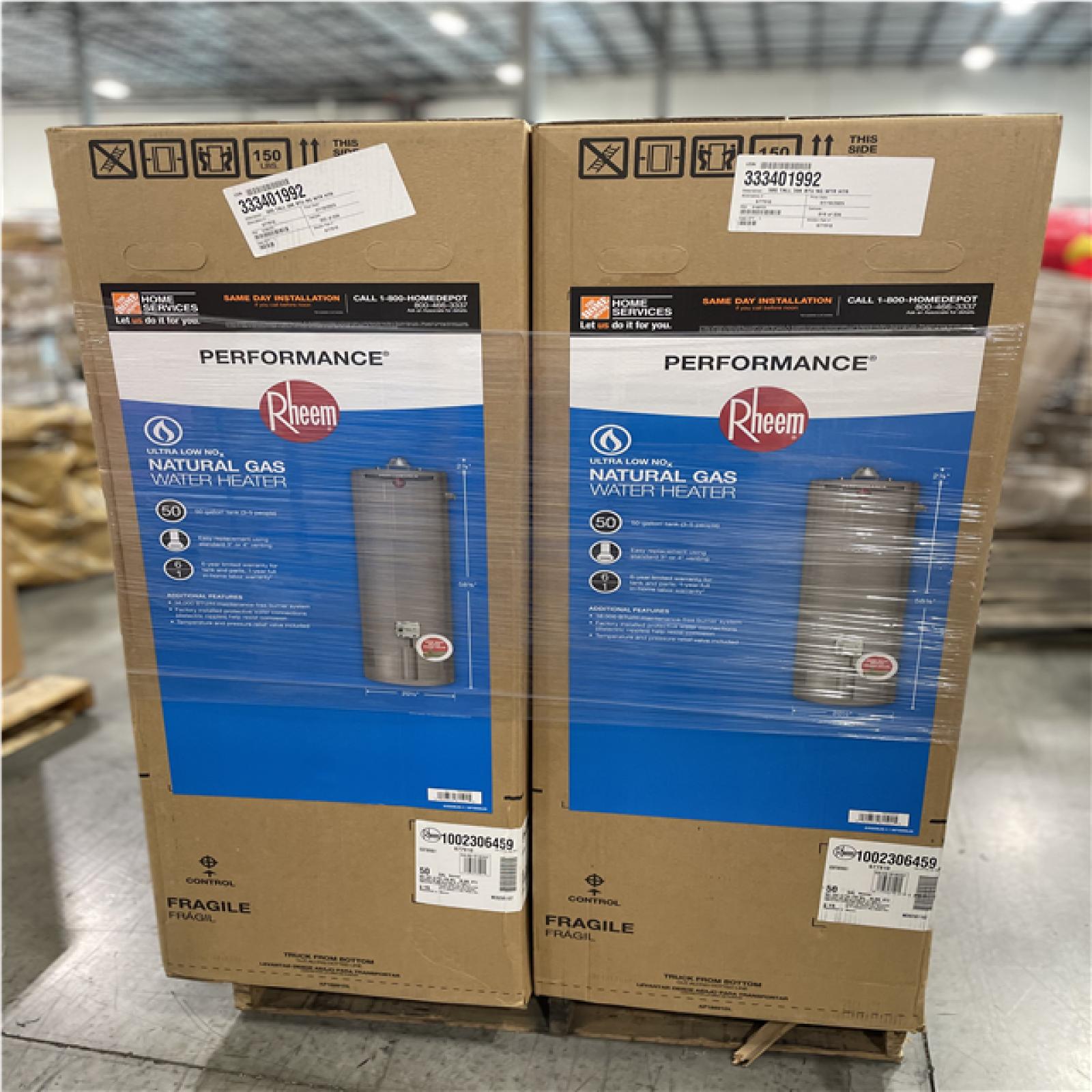 DALLAS LOCATION- AS-IS RHEEM 50 GAL 38 000 BTU Ultra Low (ULN) Natural Gas Water Heater (4 UNITS)