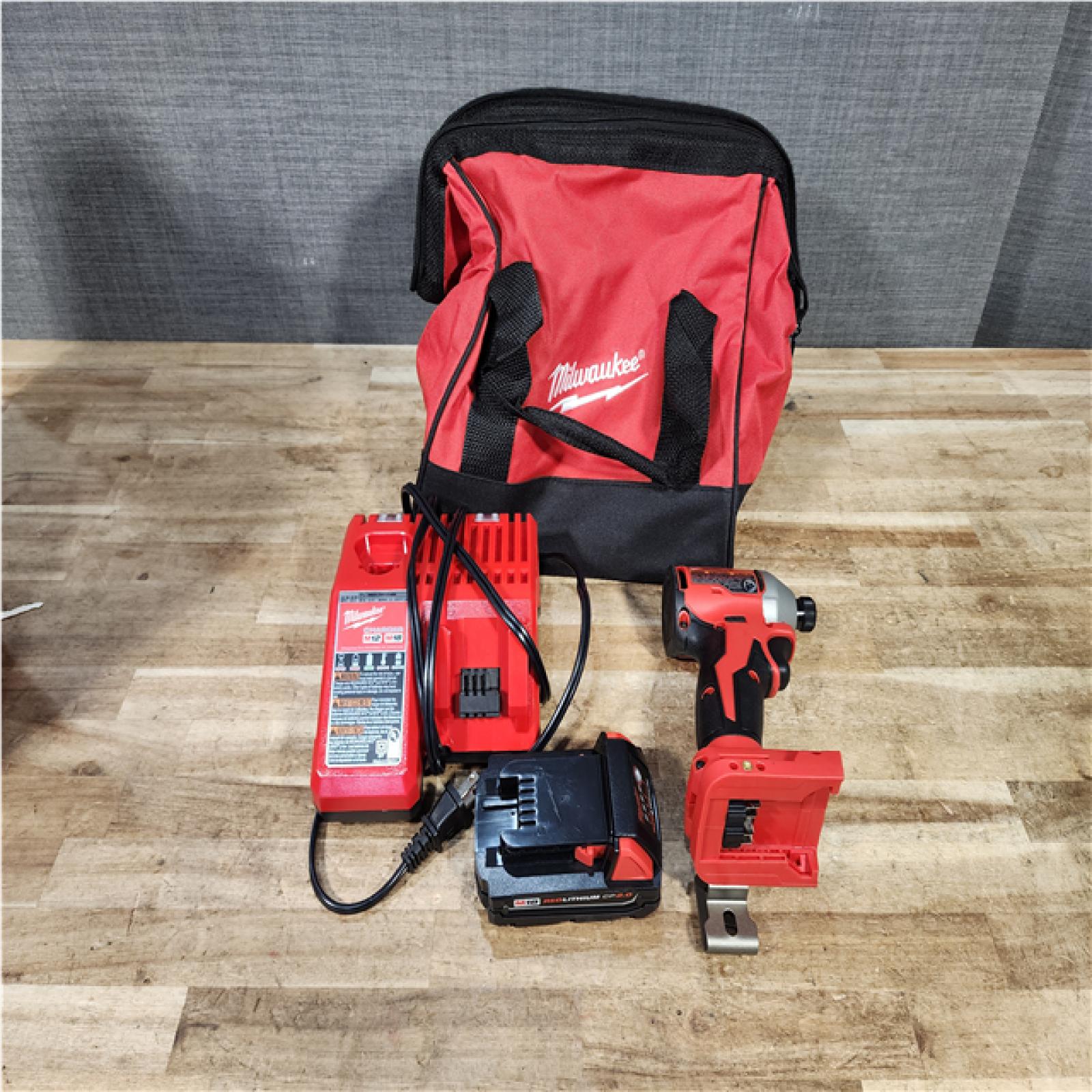 Houston Location AS-IS Milwaukee 18-Volt Lithium-Ion Compact Brushless Cordless 1/4 in. Impact Driver Kit