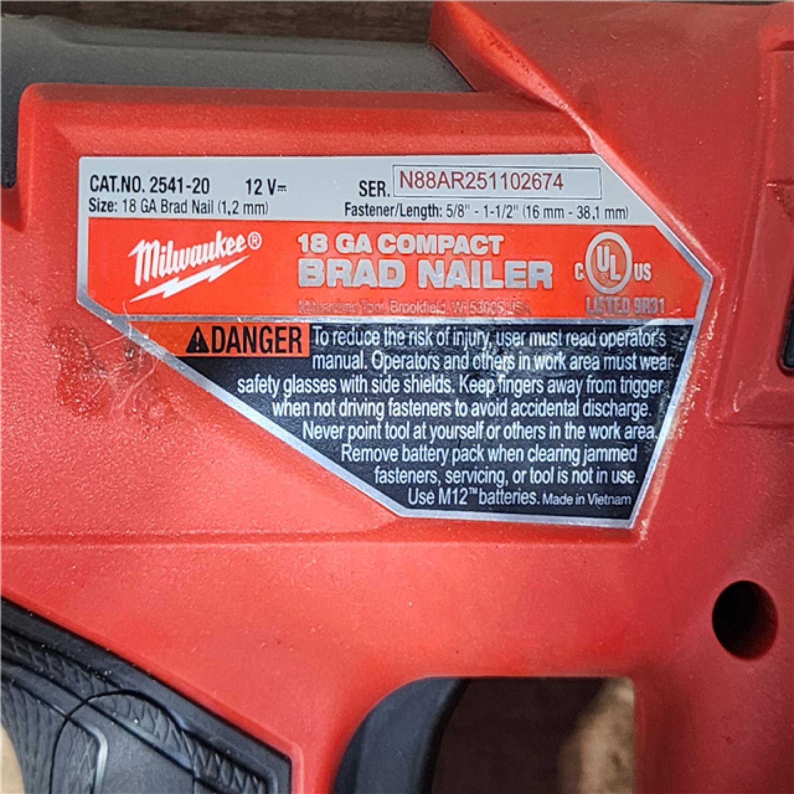 HOUSTON LOCATION - AS-IS Milwaukee FUEL 12-Volt Lithium-Ion Brushless Cordless 18-Gauge 1-1/2 in. Compact Brad Nailer (Tool Only)