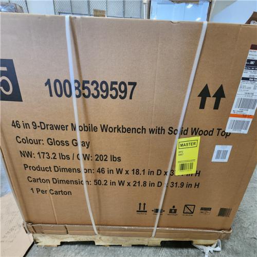 Phoenix NEW Husky Tool Storage 46 in. W Gloss Gray Mobile Workbench 9-Drawer with Solid Wood Top (SEALED)