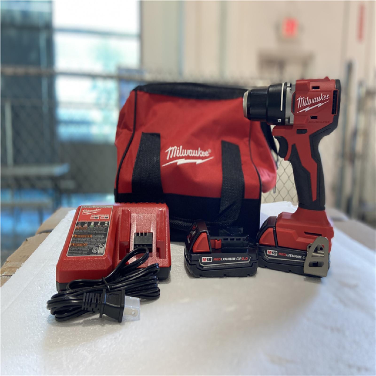 AS-IS - Milwaukee M18 18V Lithium-Ion Brushless Cordless 1/2 in. Compact Drill/Driver Kit