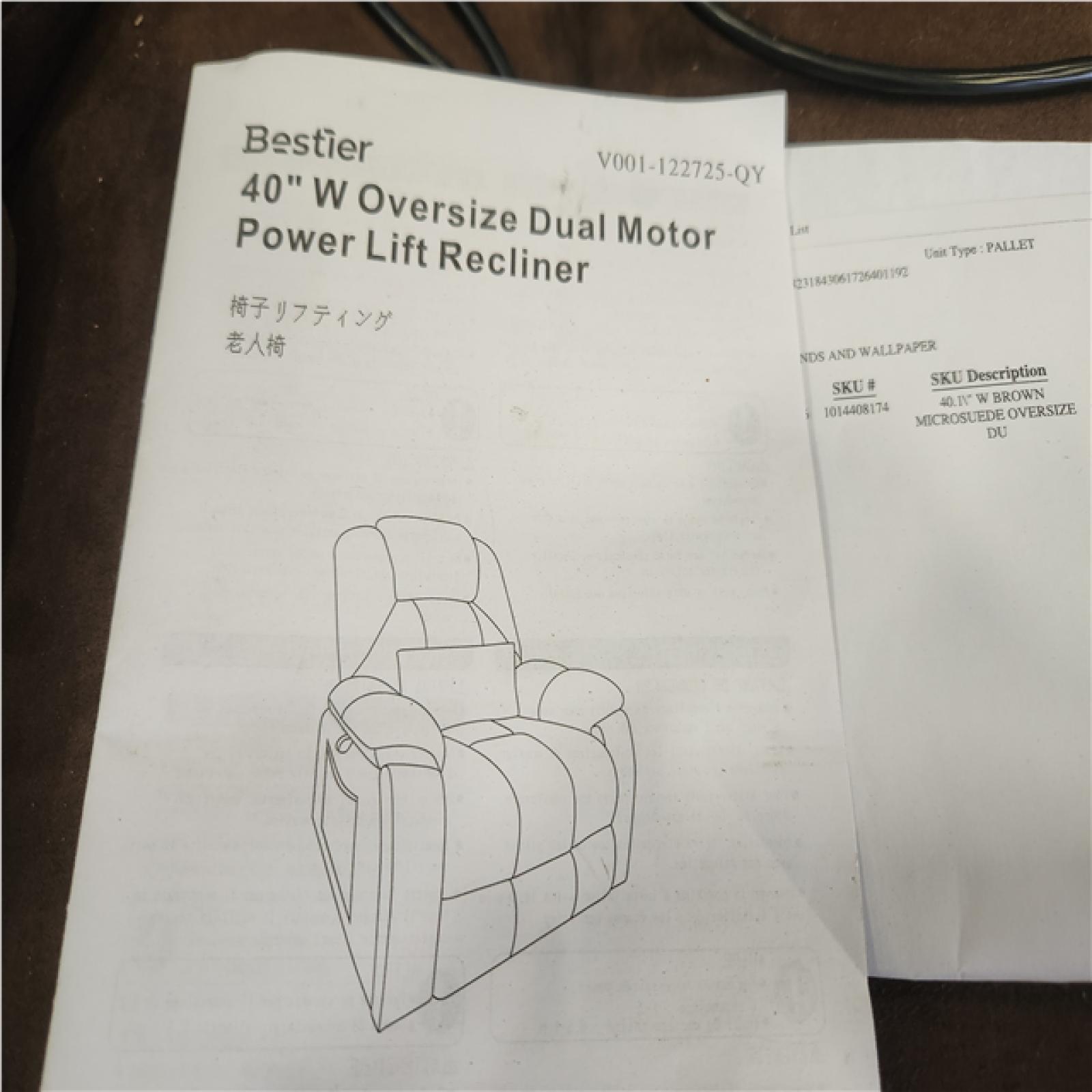 Phoenix LIKE NEW Bestier 40.1 in. W Brown Microsuede Oversize Dual Motor Power Lift Recliner Chair with Massage and Heating