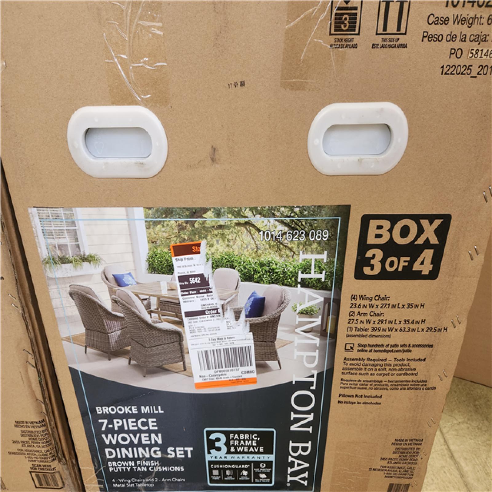 Phoenix NEW Hampton Bay Brooke Mill Brown Metal 7-Piece Wicker Outdoor Dining Set with CushionGuard Putty Tan Cushions
