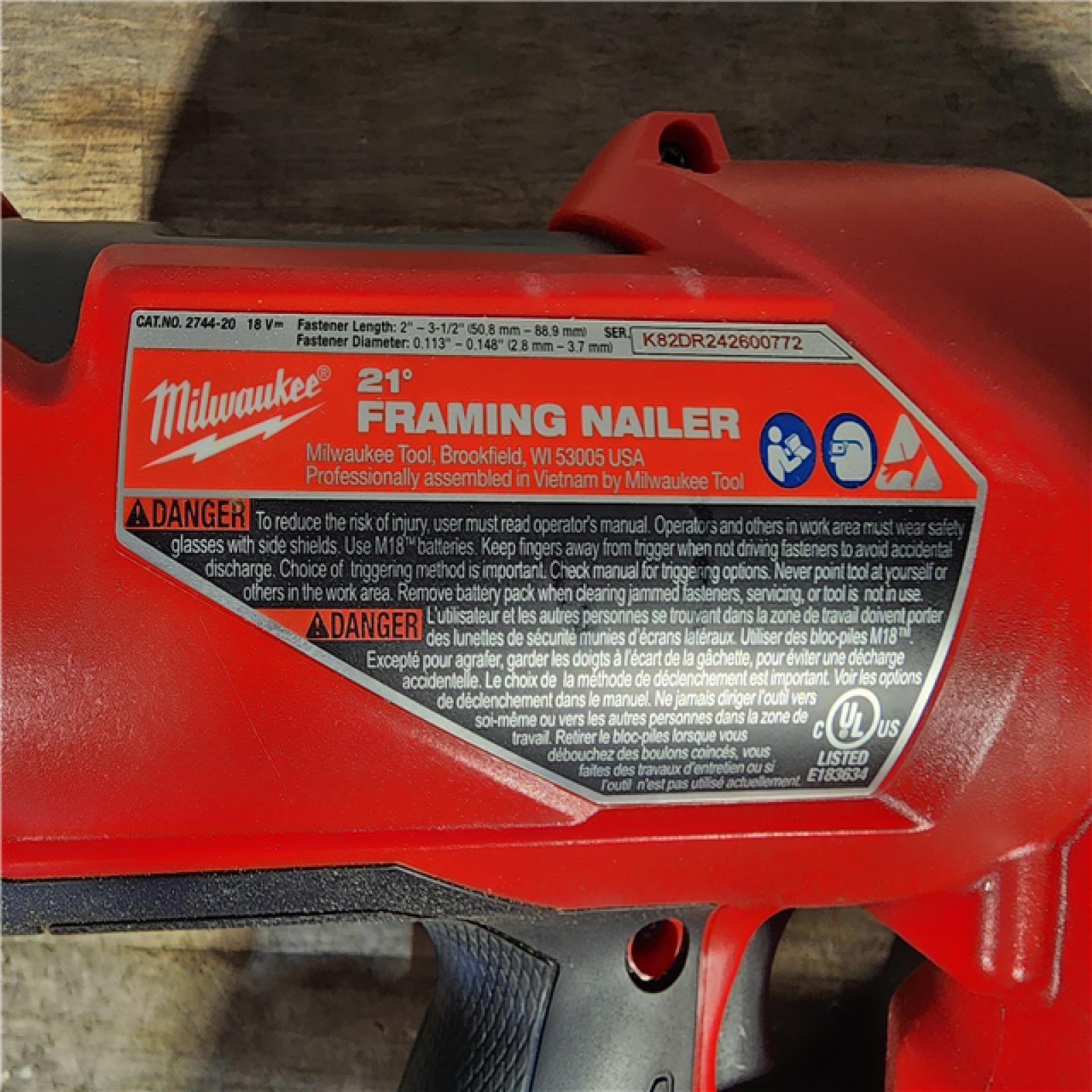 HOUSTON LOCATION - AS-IS Milwaukee 2744-20 M18 FUEL 3-1/2 in. 18V 21-Degree Lithium-Ion Brushless Cordless Framing Nailer (Tool-Only)