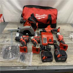 AS-IS Milwaukee 18V Lithium-Ion Cordless Combo Kit (5-Tool) with (1) 3.0Ah and (1) 1.5Ah Battery  (1) Charger  (1) Tool Bag