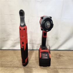 AS-IS- Milwaukee FUEL 18V Cordless Mid Torque 1/2 in. Impact Wrench w/ M12 FUEL 3/8 in. Ratchet & Battery/Charger Combo Kit