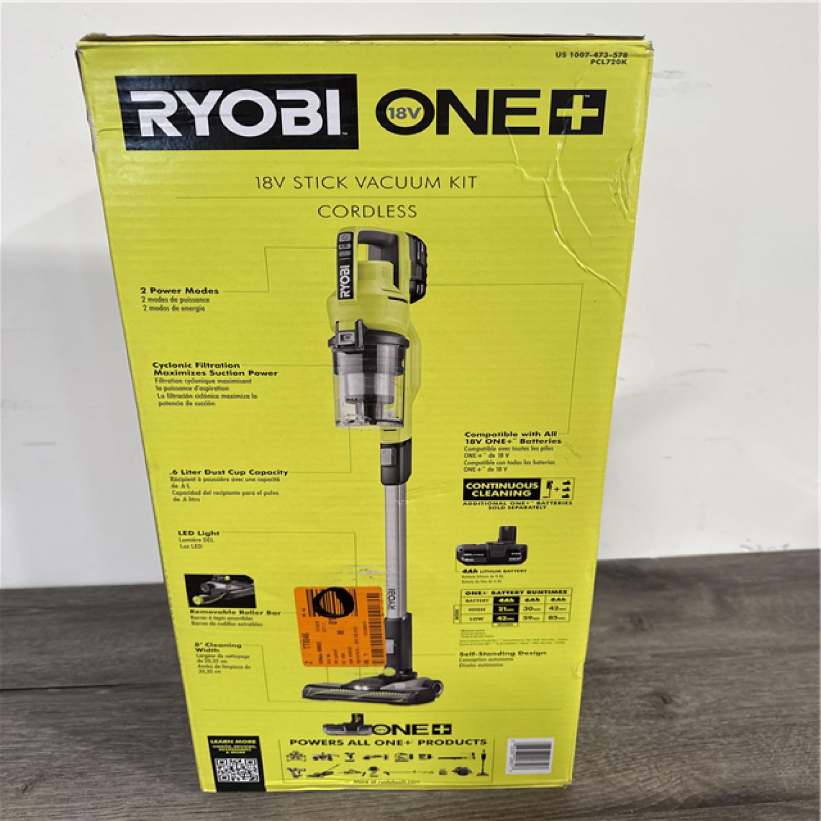 California NEW Sealed Box Ryobi One+ 18V Stick Vacuum Kit Cordless; Includes (1) Battery & Charger