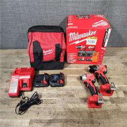 HOUSTON LOCATION - AS-IS Milwaukee M18 18V Lithium-Ion Brushless Cordless Compact Drill/Impact Combo Kit (2-Tool) W/(2) 2.0 Ah Batteries  Charger & Bag