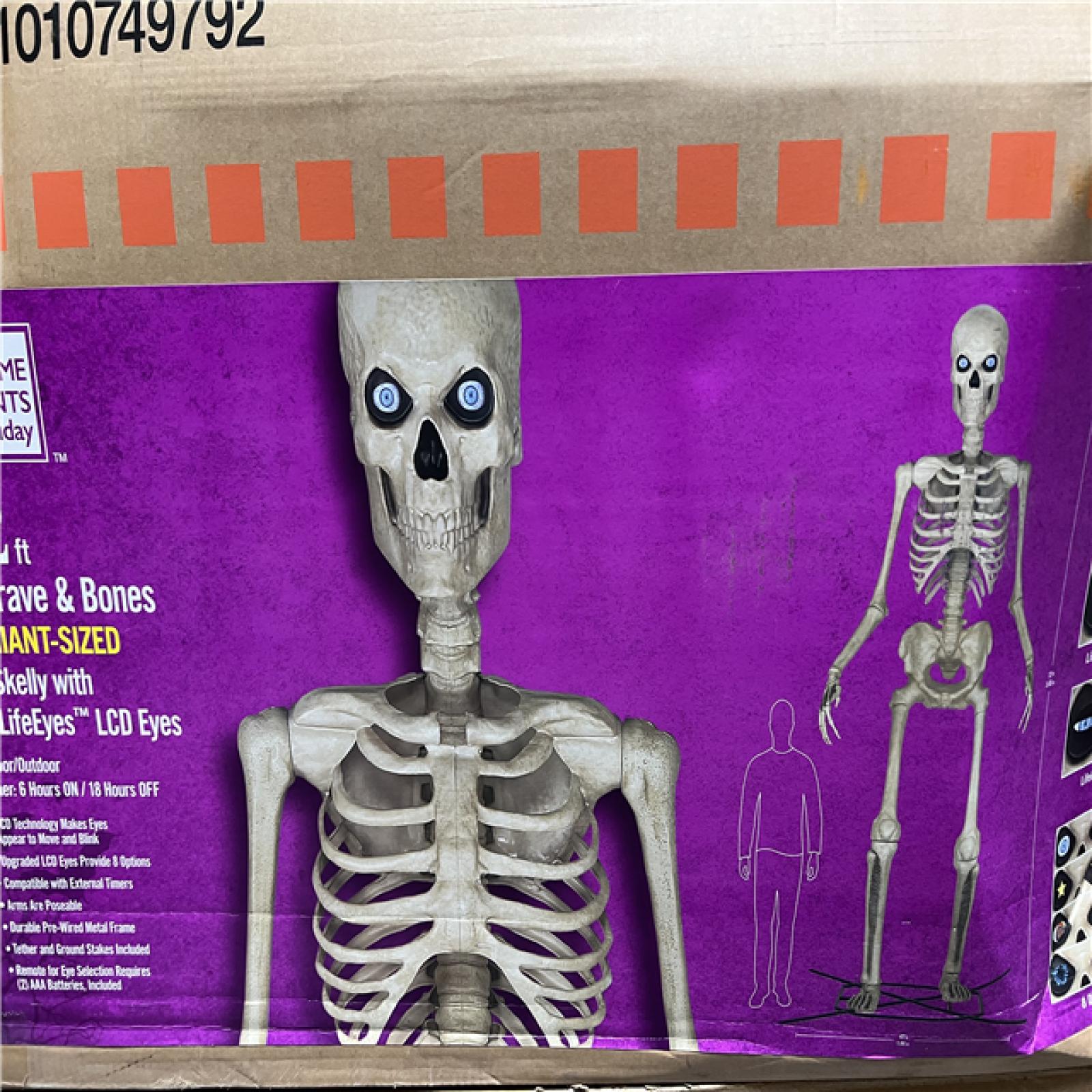 DALLAS LOCATION- AS-IS Home Accents Holiday 12 ft. Grave & Bones Giant-Sized Skelly with LifeEyes™ LCD Eyes