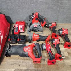 HOUSTON LOCATION - AS-IS Milwaukee M18 FUEL 18V Lithium-Ion Brushless Cordless Combo Kit with Two 5.0 Ah Batteries  1 Charger  2 Tool Bags (7-Tool)