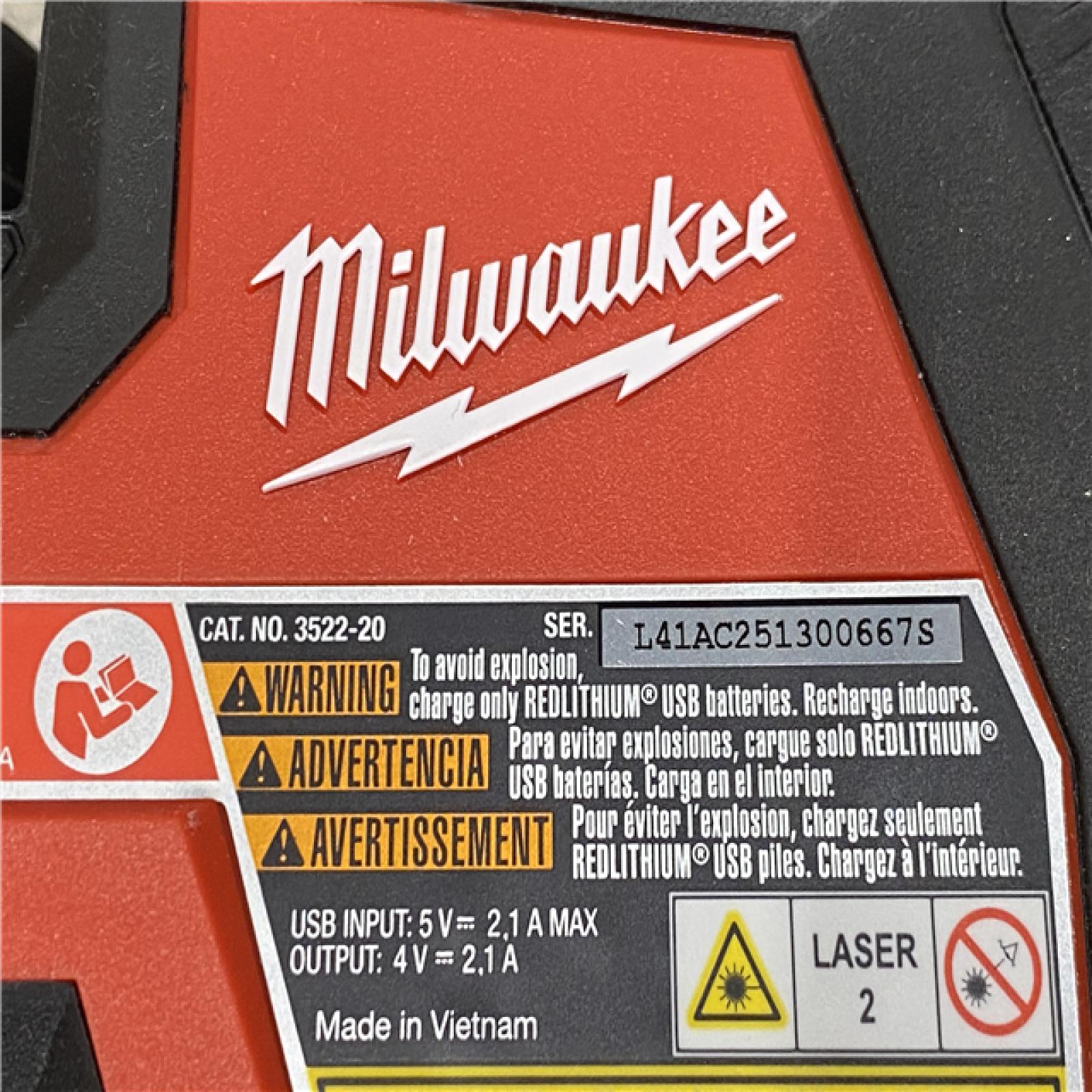 AS-IS Milwaukee Green 100 ft. Cross Line and Plumb Points Rechargeable Laser Level Kit