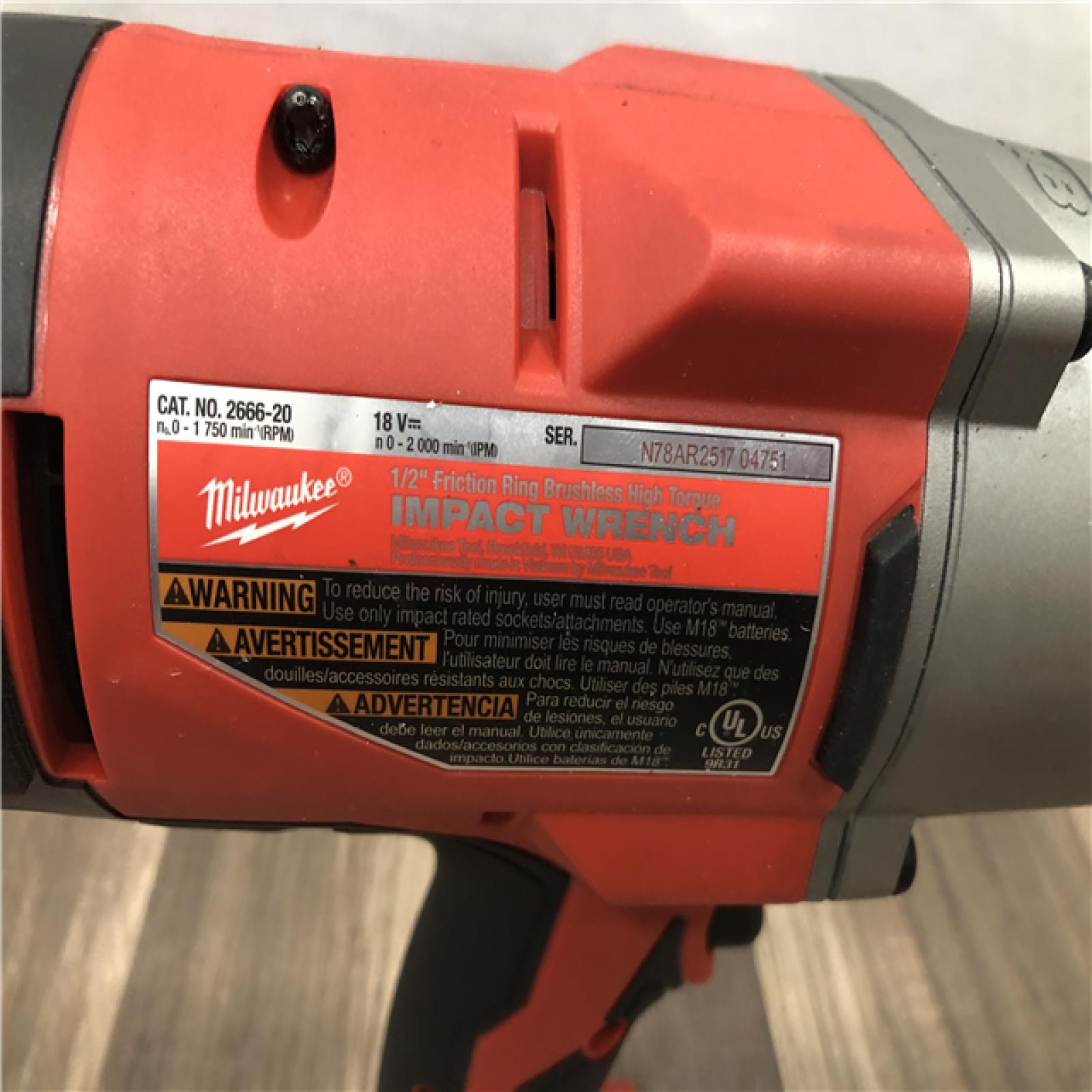 AS-IS Milwaukee 18-Volt Lithium-Ion Brushless 1/2 in. High Torque Impact Wrench with Friction Ring (Tool-Only)