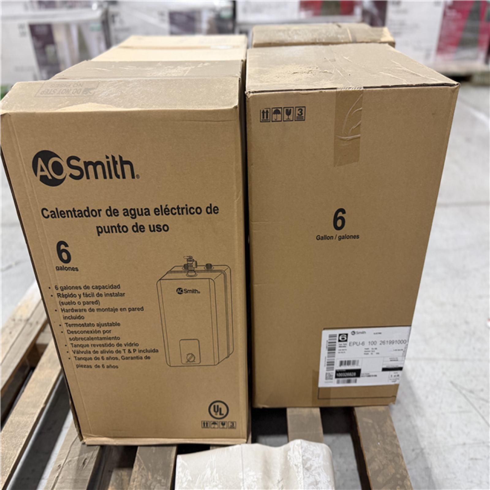 DALLAS LOCATION - AO SMITH 6 gal. Point of Use 1.4kW 1-Element Electric Water Heater PALLET- (4 UNITS)