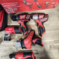 HOUSTON LOCATION - AS-IS (APPEARS LIKE NEW) MILWAUKEE M12 12V Lithium-Ion Cordless Combo Kit (5-Tool) with Two 1.5Ah Batteries, Charger & Tool Bag