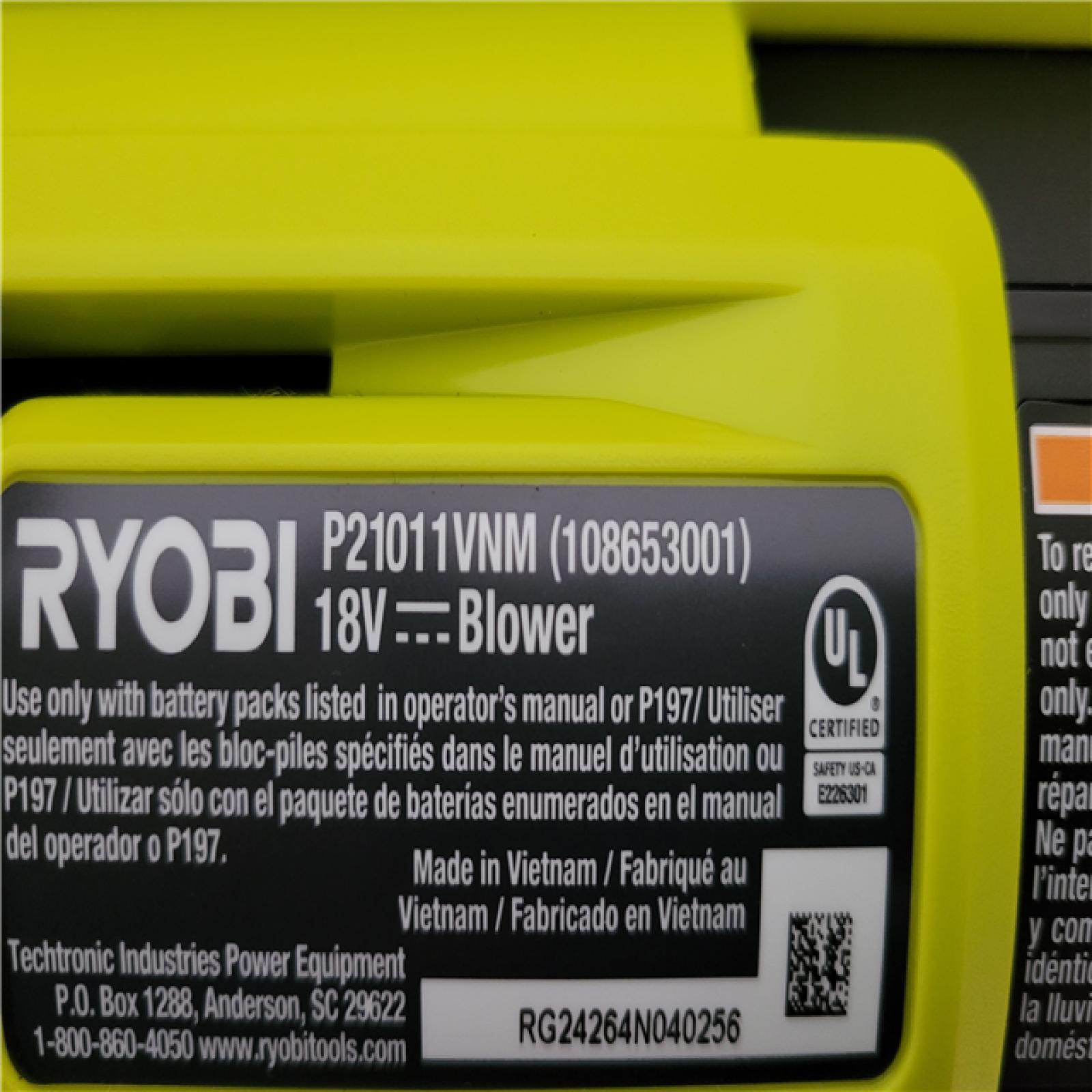 California NEW Ryboi One+ 18V 250 CFM Blower Kit  Includes (1) Battery & Charger