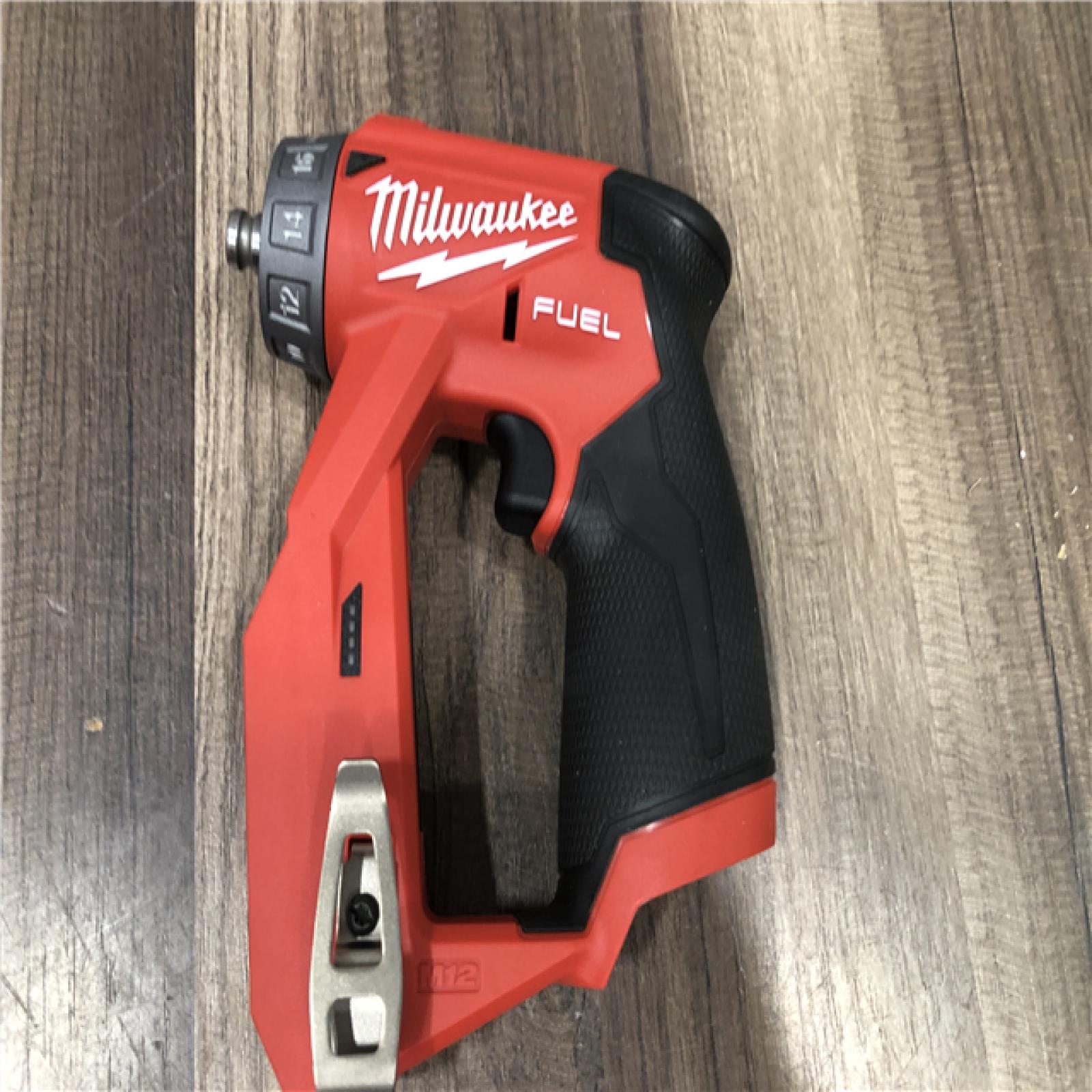 AS-IS Milwaukee FUEL 12V Lithium-Ion Brushless Cordless 4-in-1 Installation 3/8 in. Drill Driver with 4 Tool Head (Tool-Only)
