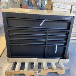 DALLAS LOCATION - Husky 52 in. W x 25 in. D Heavy Duty 9-Drawer Mobile Workbench Cabinet with Adjustable-Height Hardwood Top in Matte Black