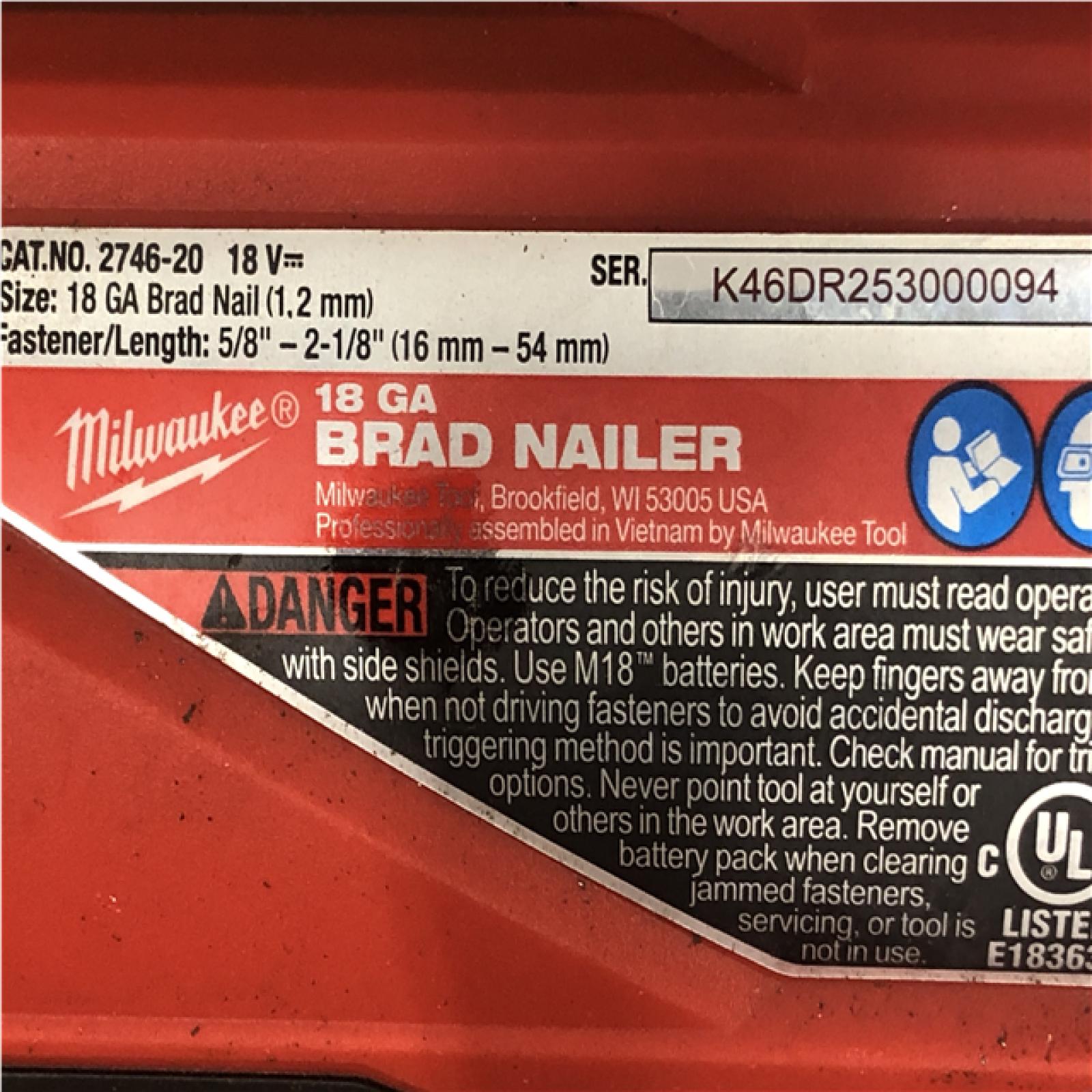 AS-IS  Milwaukee FUEL 18-Volt Lithium-Ion Brushless Cordless Gen II 18-Gauge Brad Nailer (Tool-Only)