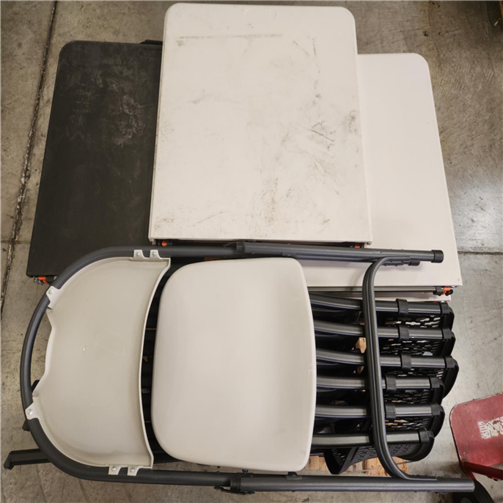 Phoenix HDX 4 ft. Rectangle Almond Resin Top Single Hand Height Adjustable Folding Utility Table Seats 4 Pallet (13-Tables) (7-Chairs)