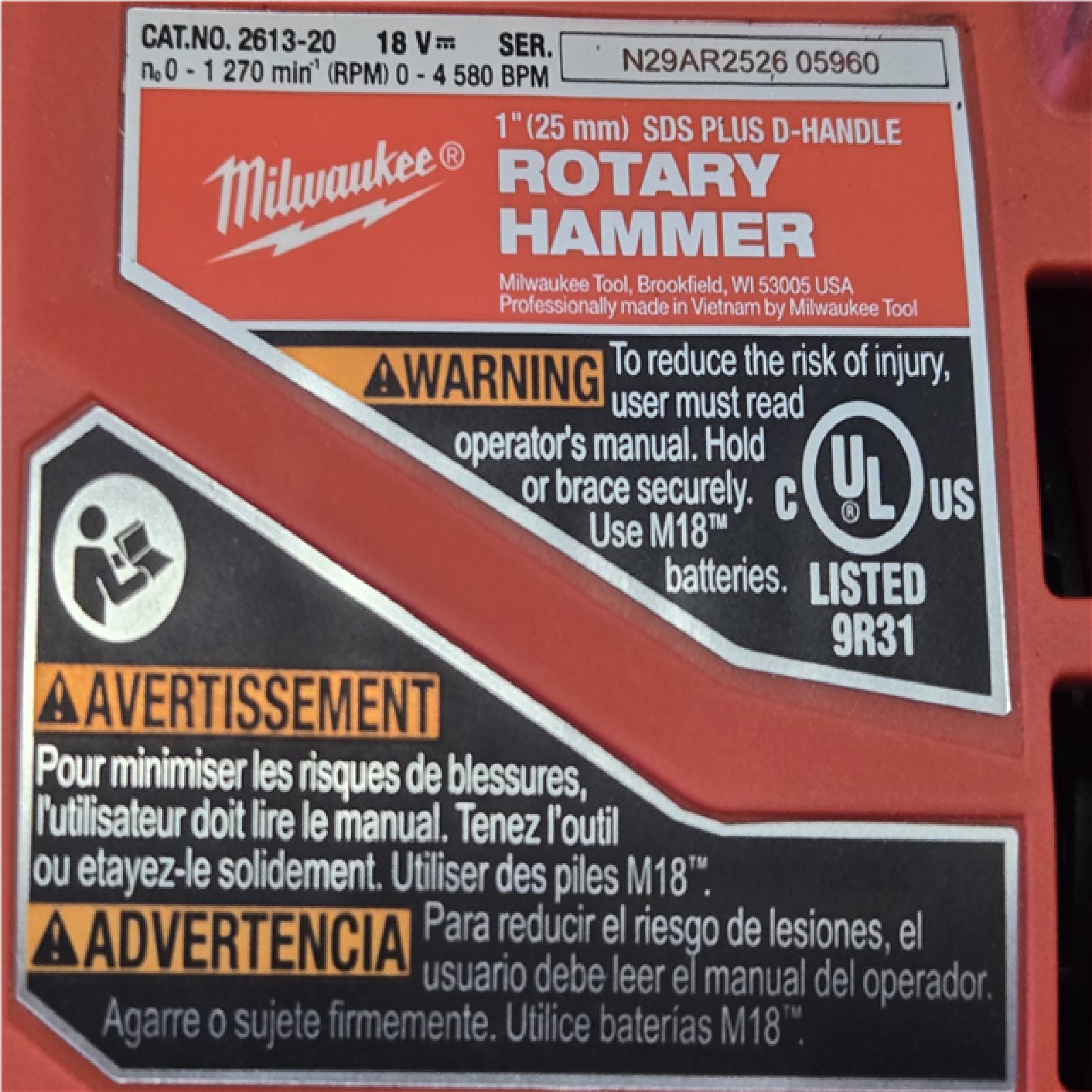 AS-IS Milwaukee 18V Lithium-Ion Brushless Cordless 1 in. SDS-Plus D-Handle Rotary Hammer (Tool-Only)