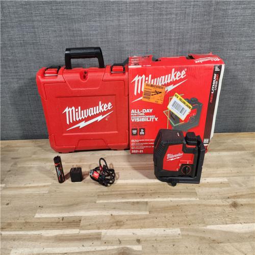 HOUSTON LOCATION - AS-IS MILWAUKEE 100 Ft. REDLITHIUM Lithium-Ion USB Green Rechargeable Cross Line Laser Level with Charger