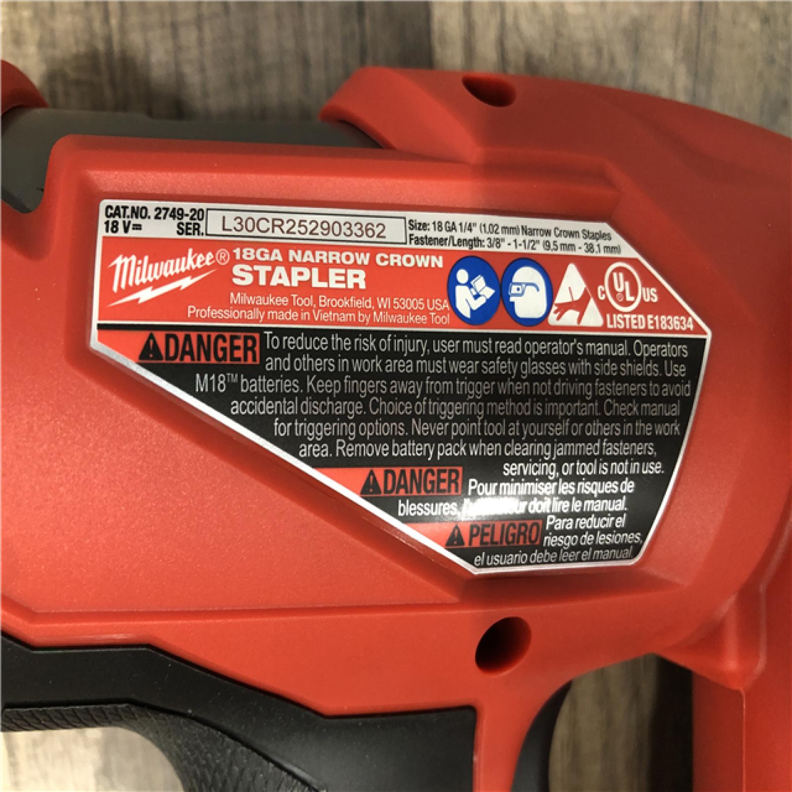 AS-IS Milwaukee FUEL 18-Volt Lithium-Ion Brushless Cordless 18-Gauge 1/4 in. Narrow Crown Stapler (Tool-Only)