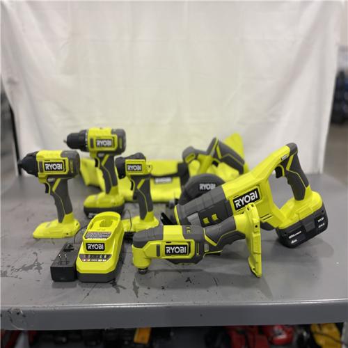 AS-IS- RYOBI ONE+ 18V Cordless 6-Tool Combo Kit with 1.5 Ah Battery  4.0 Ah Battery  and Charger